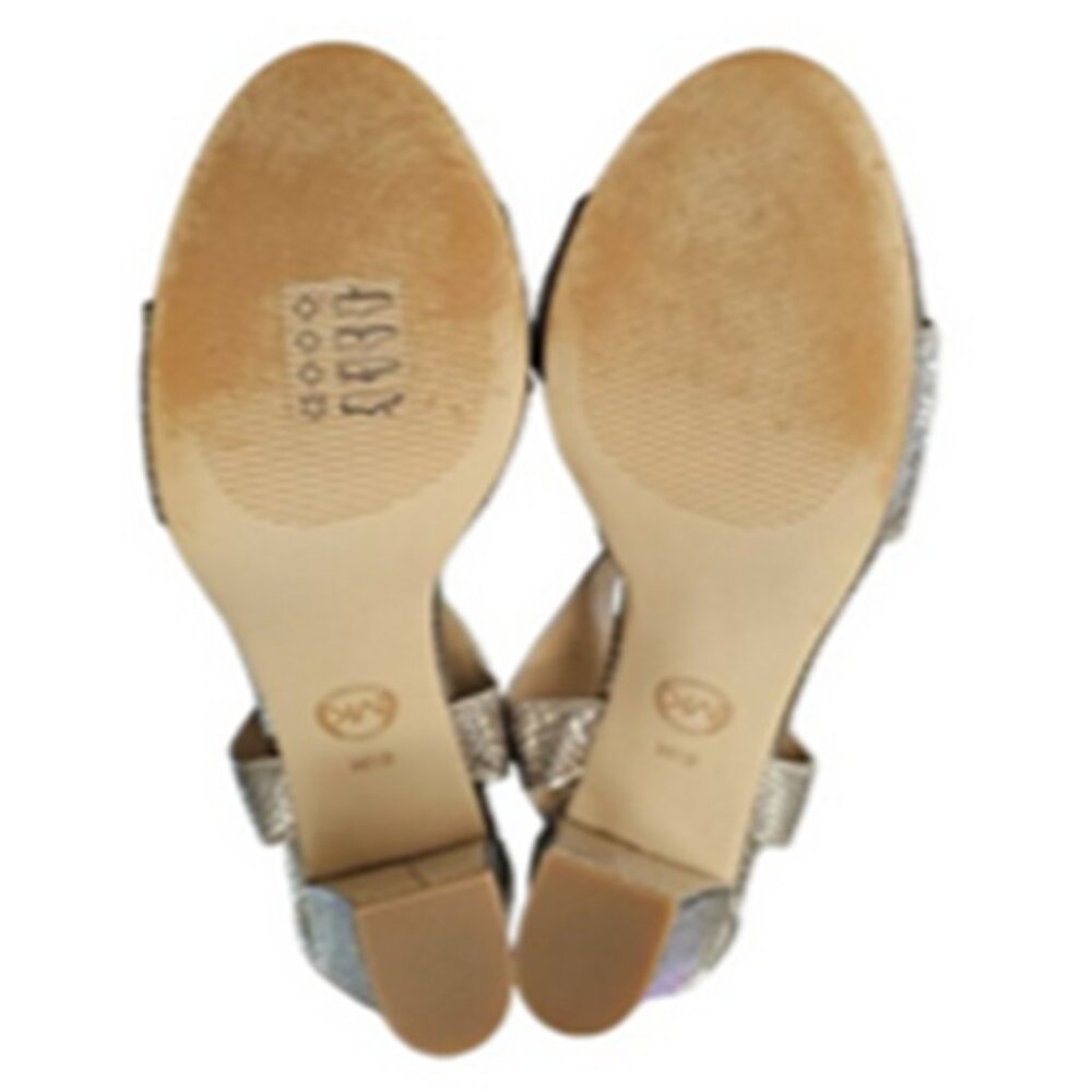 Michael Kors Women 8.5 Berkley Gold Leather T-Strap Zipper Platform Sandal Heels - Picture 11 of 11